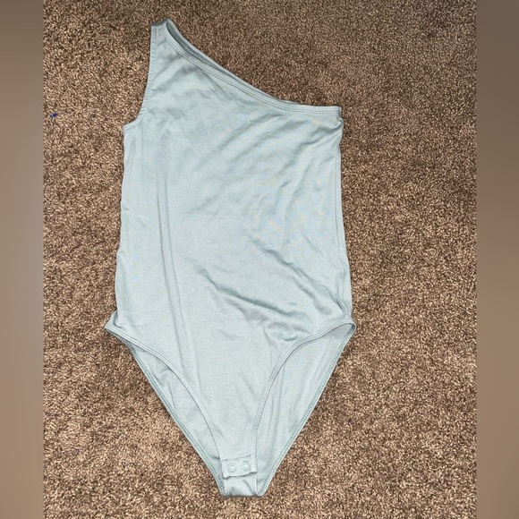 Gap Modern Bodysuit One Shoulder Sage Green Bikini Cut Bodysuit - Picture 2 of 6